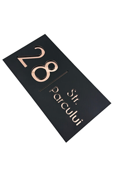 Adresa VIP NUMAR CASA PREMIUM - Negru Satinat Roze Auriu Oglinda - 28x15cm