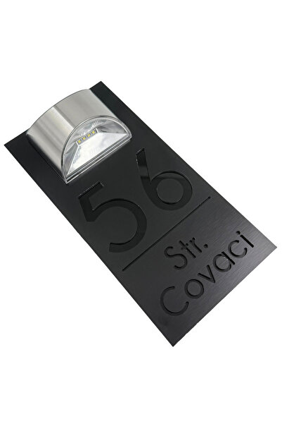 Adresa VIP NUMAR CASA PREMIUM - Aluminiu Periat Negru Negru Lucios Lampa Sola...