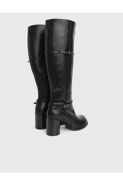 İLVİ Perite Genuine Leather Black Women's Heeled Boots