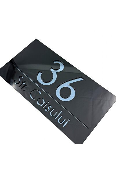 Adresa VIP NUMAR CASA PREMIUM - Negru Lucios Gri Antracit Oglinda - 28x15cm