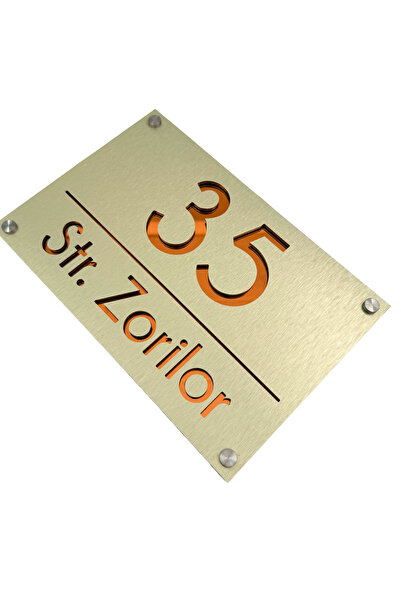 Adresa VIP NUMAR CASA PREMIUM - Aluminiu Periat Auriu Cupru Oglinda 4 Distant...