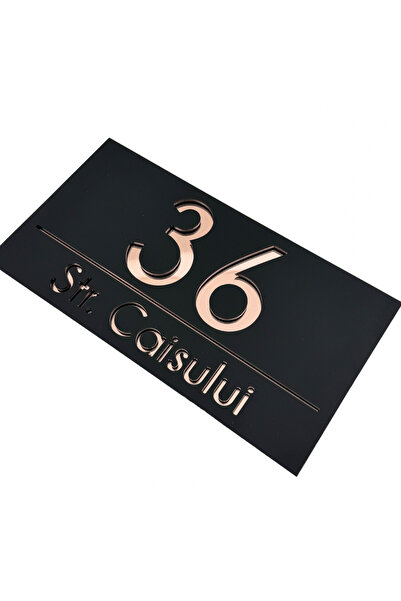 Adresa VIP NUMAR CASA PREMIUM - Negru Satinat Roze Auriu Oglinda - 28x15cm