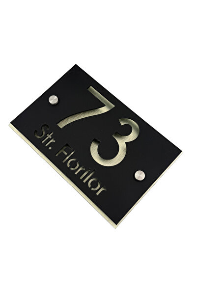 Adresa VIP NUMAR CASA PREMIUM - Negru Satinat Aluminiu Periat Auriu 2 Distant...