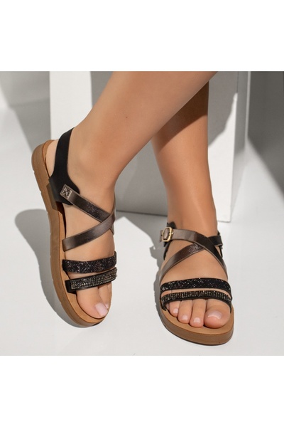 Modlet.ro Women's black flat sandals with strap MOD08237