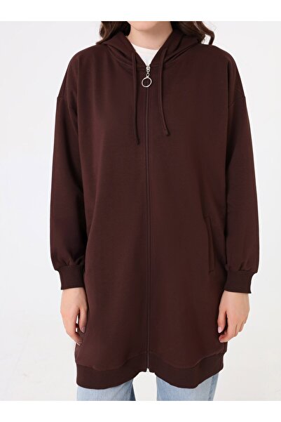 Benin Φούτερ Basic με φερμουάρ με κουκούλα - Καφέ -