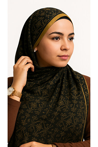 beda شال منقوش باللون الأسود والذهبي – تصميم كلاسيكي وأنيق