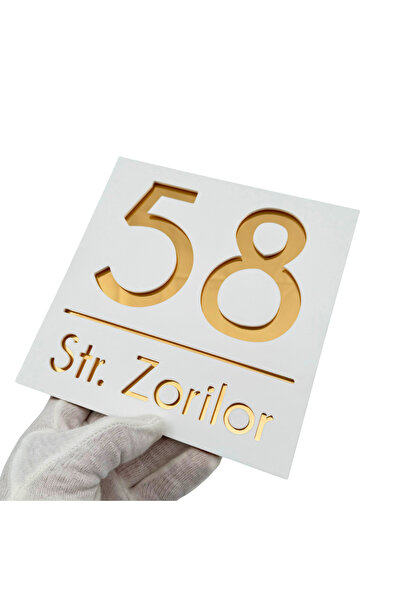 Adresa VIP PREMIUM HOUSE NUMBER - Satin White Gold Mirror - 17x17cm