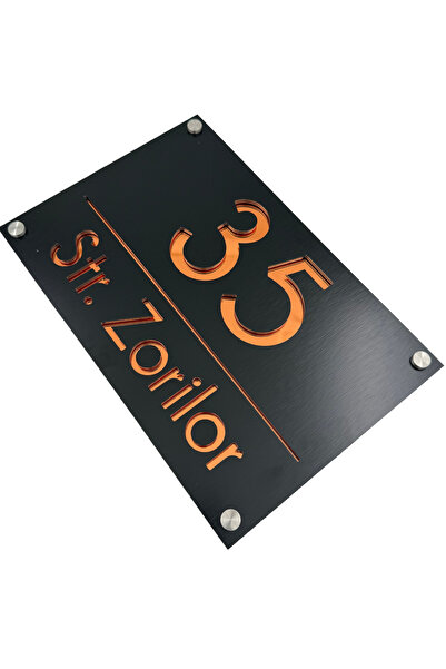 Adresa VIP NUMAR CASA PREMIUM - Aluminiu Periat Negru Cupru Oglinda 4 Distant...