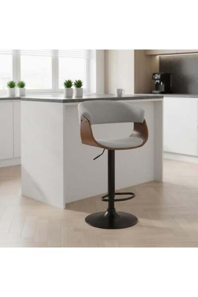 Family Ship Bar Stool (Bestim) Fabric with Metal Base - Adjustable - Light Gray