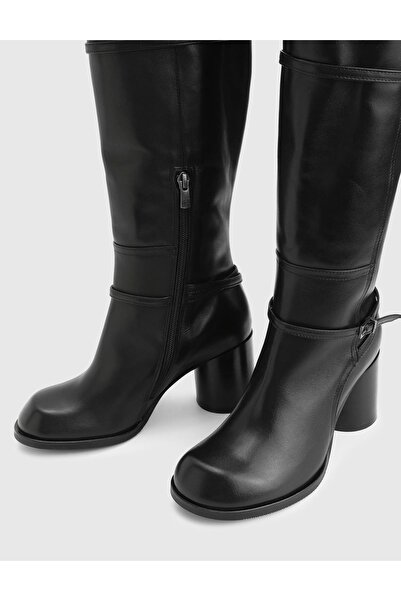 İLVİ Perite Genuine Leather Black Women's Heeled Boots