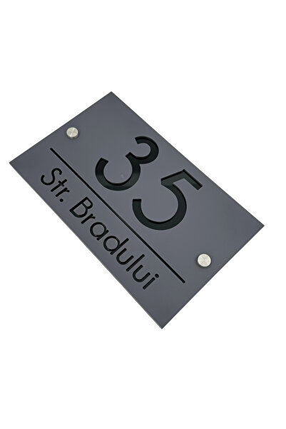 Adresa VIP NUMAR CASA PREMIUM - Gri Satinat Negru Lucios 2 Distantieri Argint...