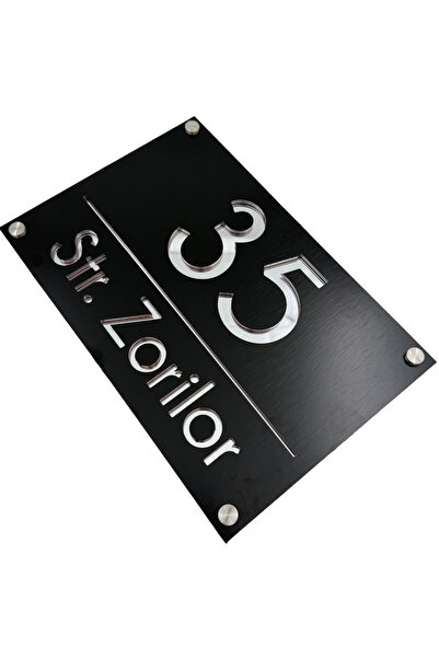 Adresa VIP NUMAR CASA PREMIUM - Aluminiu Periat Negru Argintiu Oglinda 4 Dist...