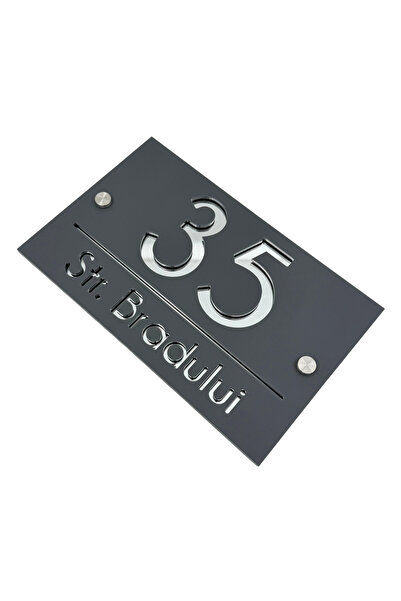 Adresa VIP NUMAR CASA PREMIUM - Gri Satinat Argintiu Oglinda 2 Distantieri Ar...