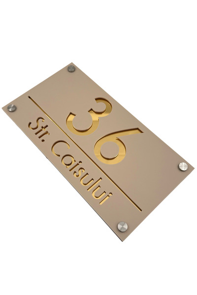 Adresa VIP NUMAR CASA PREMIUM - Crem Satinat Auriu Oglinda 4 Distantieri Argi...