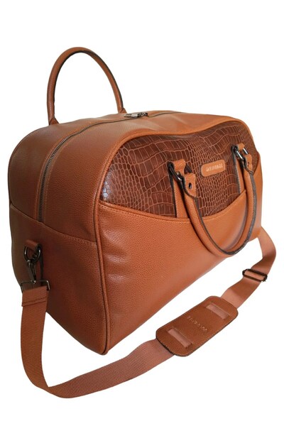 GOLDBAGS Deri Su Geçirmez Fermuarlı Seyahat ve El Çantası – Taba - Kahverengi