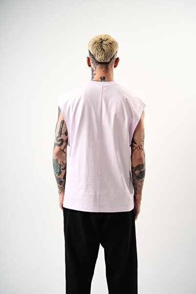 Respire Ανδρικό μπλουζάκι Basic Zero Sleeve Oversize Λιλά