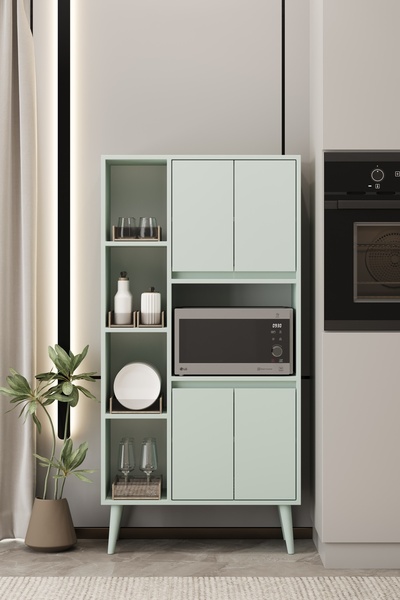 moldesan LİNEA MİNT YEŞİLİ MDF ÇOK AMAÇLI FIRIN DOLABI RAFLI,KAPAKLI 80x32x14...