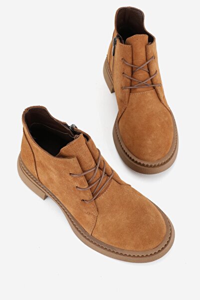 TUNAELLİ KADIN TABA SÜET HAKİKİ DOĞAL DERİ 36-41 NUMARA KISA TOPUKLU BAĞCIKLI BOT & BOOTİE