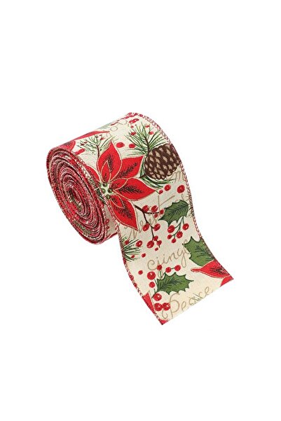 GERICOM Panglică decorativă de Crăciun Flippy, conuri și model floral roșie, ...