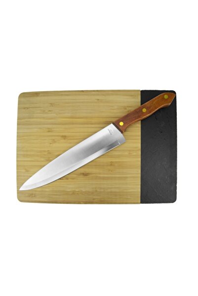 Culinaro Bamboo presentation and serving platter with slate 33x24xh1.9 cm and kitchen knife