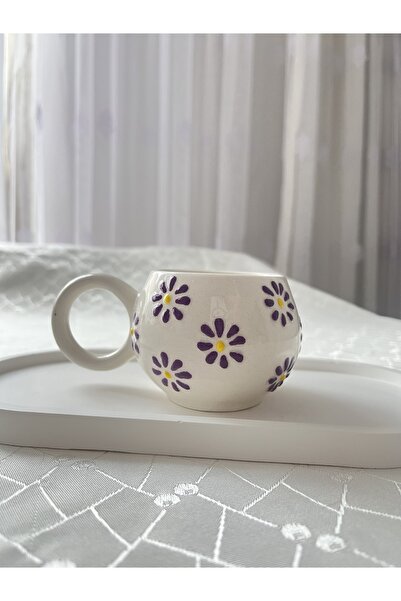 nergis collection Mor Papatyalı Çay Kahve Fincanı 180 ml