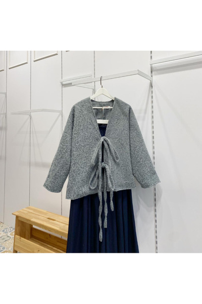 Faya Boutique Gri Bağcıklı Sandel Ceket