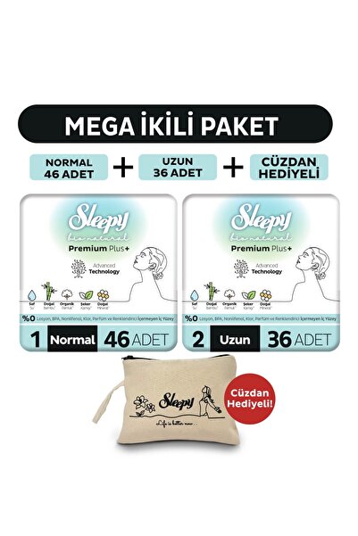 Sleepy Bio Natural Premium Plus Hijyenik Ped Mega Paket Normal 46 Adet+Uzun 3...