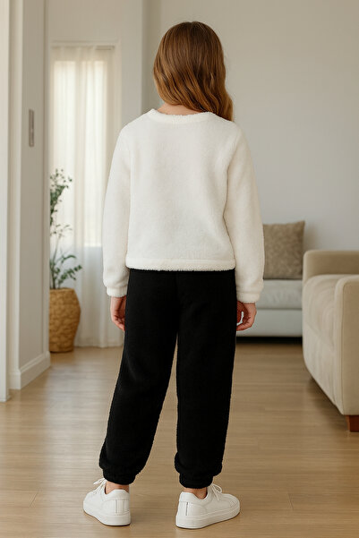 AHENGİM Girl - Boy Child Winter Plush Set with Smiling Face Embroidery Ak4006