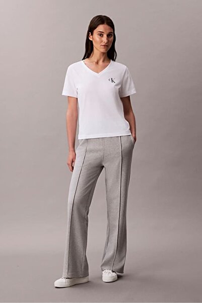 Calvin Klein Kadın Geniş Paça Önü Dikişli Eşofman Altı - Gri Melanj