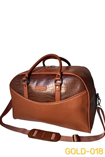 GOLDBAGS Deri Su Geçirmez Fermuarlı Seyahat ve El Çantası – Taba - Kahverengi