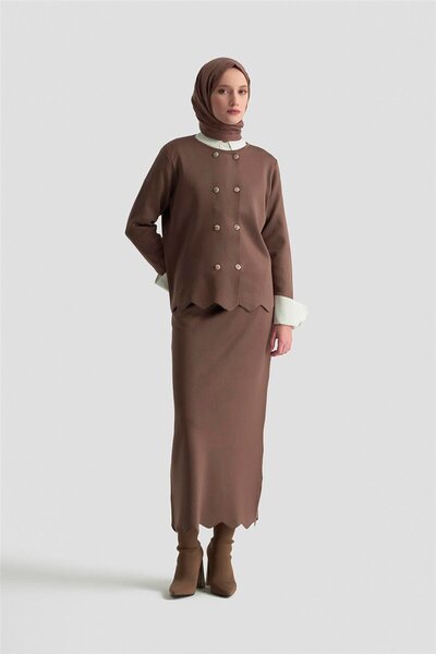 Armine Trend Düğme Detaylı Triko Takım 25KTD6118 Mocha