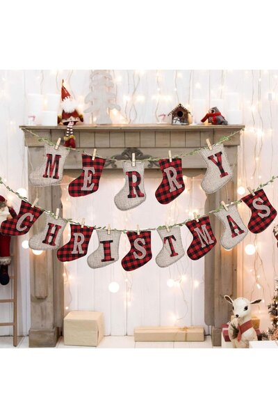 LessMo Ghirlandă Crăciun Fericit LessMo, textilă, multicoloră, 3 m