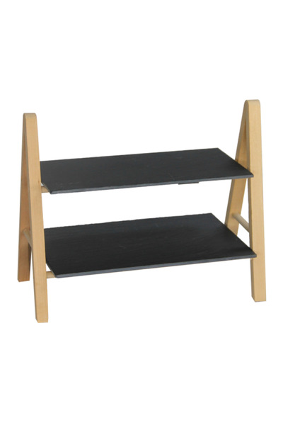 Raki Platou servire branzeturi ardezie 33x20cm,33x14cm cu suport lemn 2 nivele 38x20x28cm