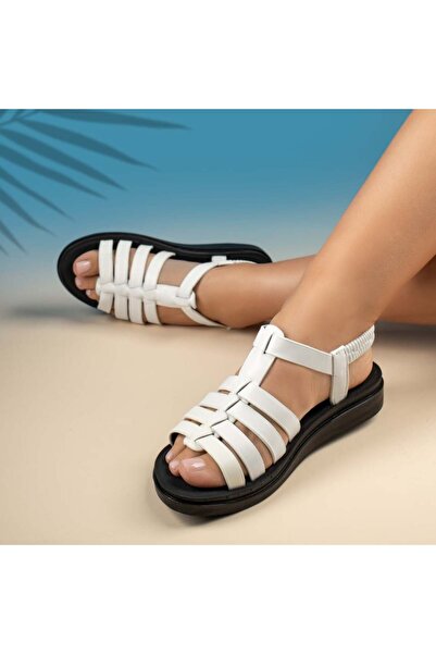 BMoD Sandale albe de damă cu talpă joasă și baretă elastică MOD13870