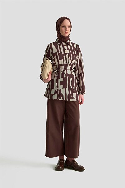 Armine Soyut Desenli Tunik 25KD1014 Vizon