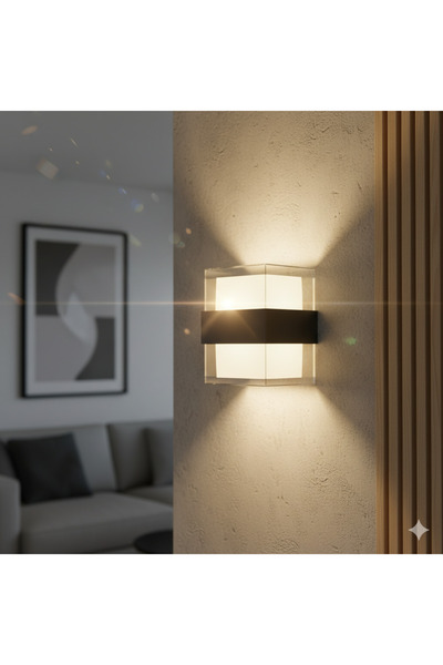 K2 KDA734 Yatay Kare Modern LED Aplik 10W 3000K (Siyah ABS Kasa)