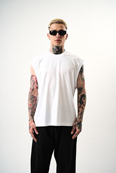 Respire Ανδρικό μπλουζάκι Basic Zero Sleeve Oversize Λευκό