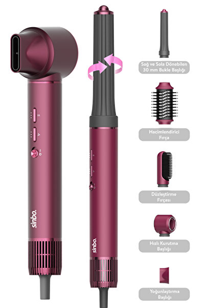 Sinbo Pro Compact Multi-Styler Hava Üfleme 5in1 Saç Şekillendirici Bldc Shd-1729 Kırmızı