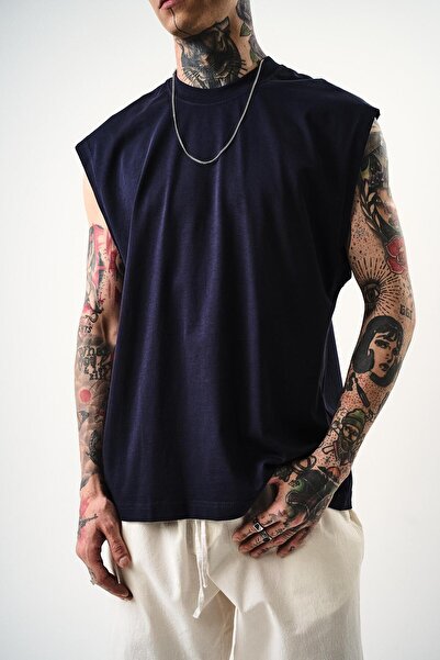 Respire Ανδρικό μπλουζάκι Basic Zero Sleeve Oversize Indigo