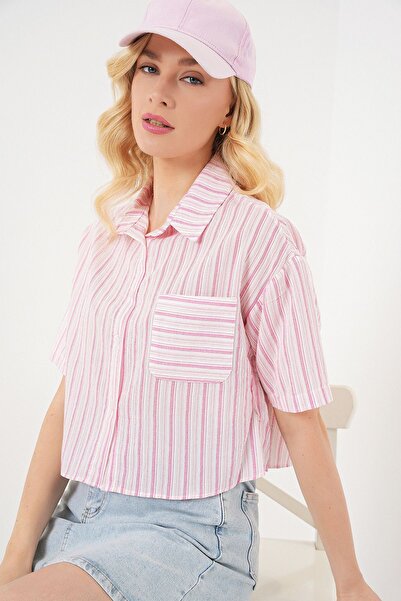 Hiccup Bdart Pocketed Striped Short Shirt