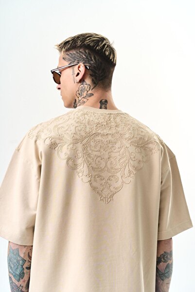 Respire Men's Goodly Embroidered Oversize T-Shirt Beige