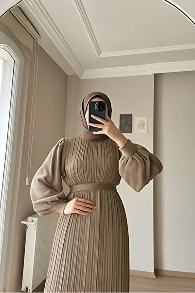 Giza Giyim Βραδινό φόρεμα με πλισέ μπεζ