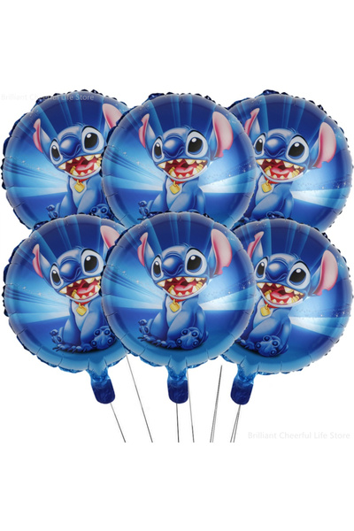 Disney كما هو موضح في الصورة، 6 بالونات ستيتش مقاس 18 بوصة لتزيين حفلات أعياد الميلاد، بالونات فويل كرتونية