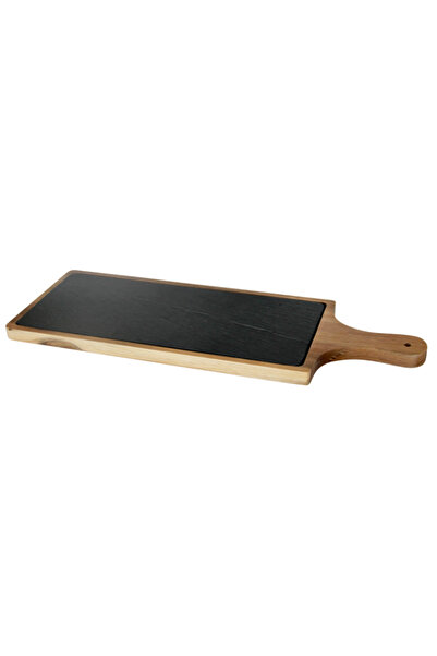 Raki Rectangular slate serving platter 30x10cm with wooden support 45x15x1.5cm