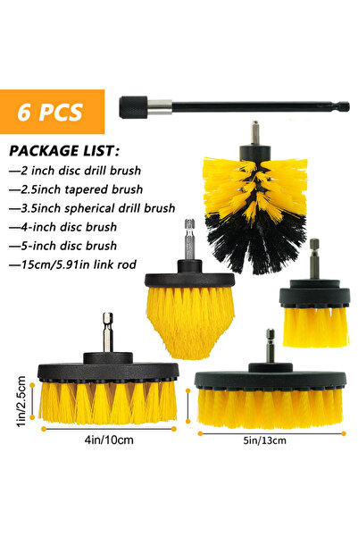 Choice4 6PCS Set Electric Scrubber Grill Brush Kit 2/3.5/4'' Power Cleaning Brush for Car Bathroom Floor, Tu