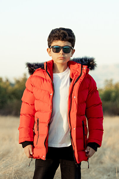 FREE ARSLAN COLLECTİON Faux Fur Plush Lined Detachable Hooded Coat Boys' Coat