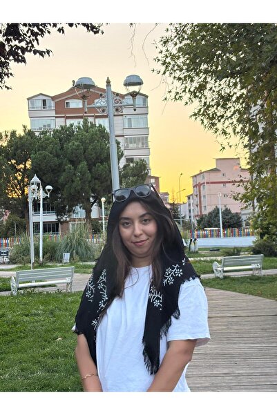 Sobe Hediyelik Black Printed Cotton Scarf for Writing – Casual and Dowry Writing Headscarf