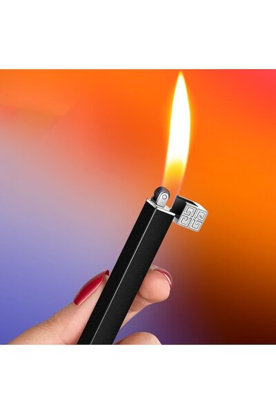 dalimag Modern Slim Metal Lighter with Cap, Windproof, Refillable, Black, 80mm