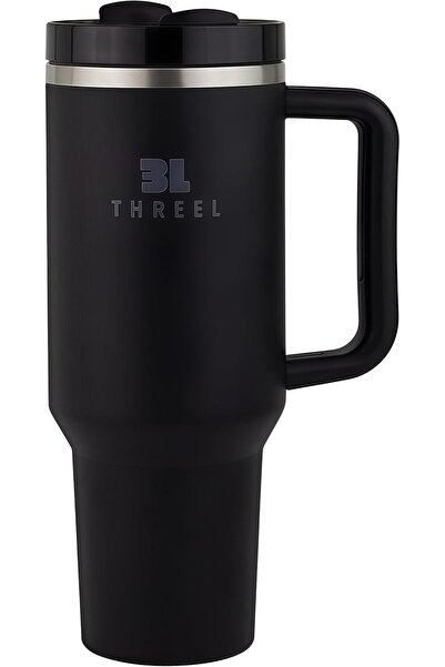 Generic 3L THREEL H2.0 1.18L Tumbler with Handle & Straw, Insulated Stainless Steel Coffee Tumbler, (Black)