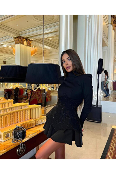 Sisa Butik Düğme Detaylı Simli Kaşkorse Detaylı Tasarım Elbise